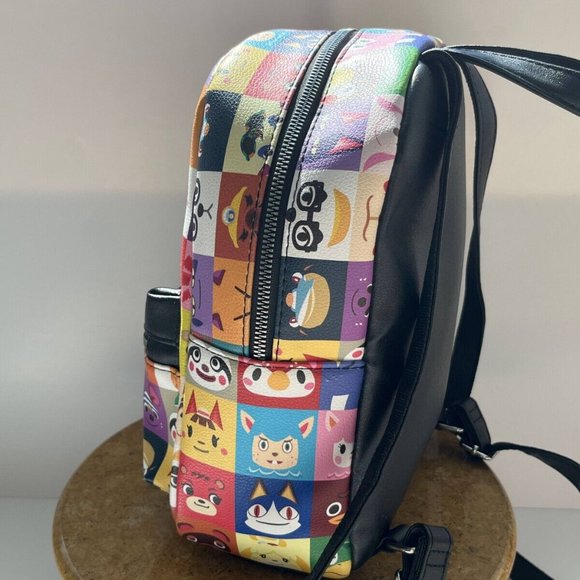 NINTENDO Animal Crossing Multicoloured Cartoon Print Zip Pockets Backpack Bag - Picture 7 of 16
